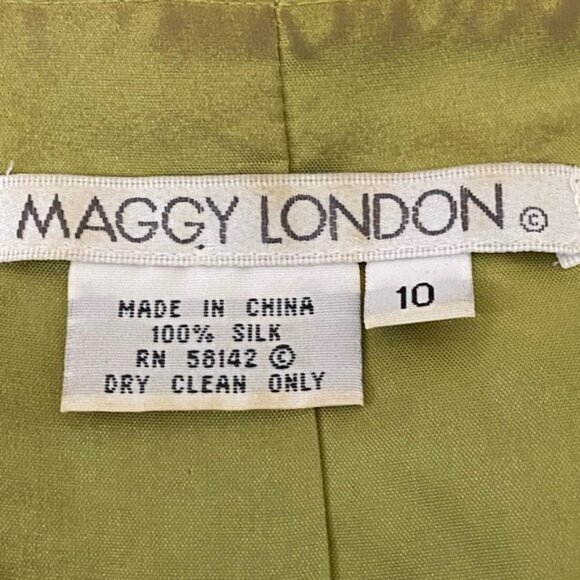 B-165 Maggy London Green Blue & Black 100% Silk Blazer Suit Jacket Size 10 - Picture 12 of 14
